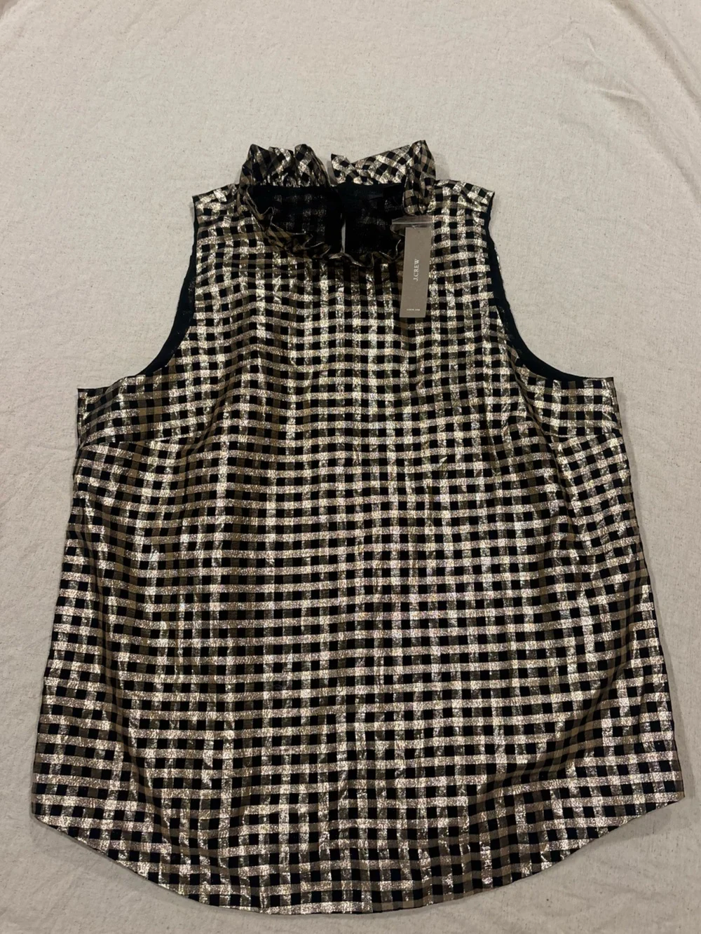J. Crew Metallic Gingham Checkered Sleeveless Womens Top Large NWT